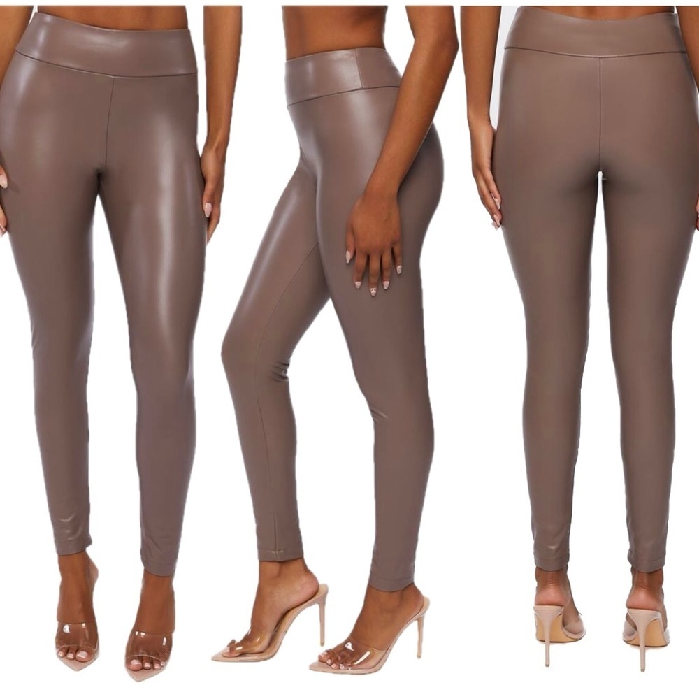 FOREVER 21 Women's Taupe Faux Leather High-Rise Leggings pleather vegan Sz M - Picture 11 of 11